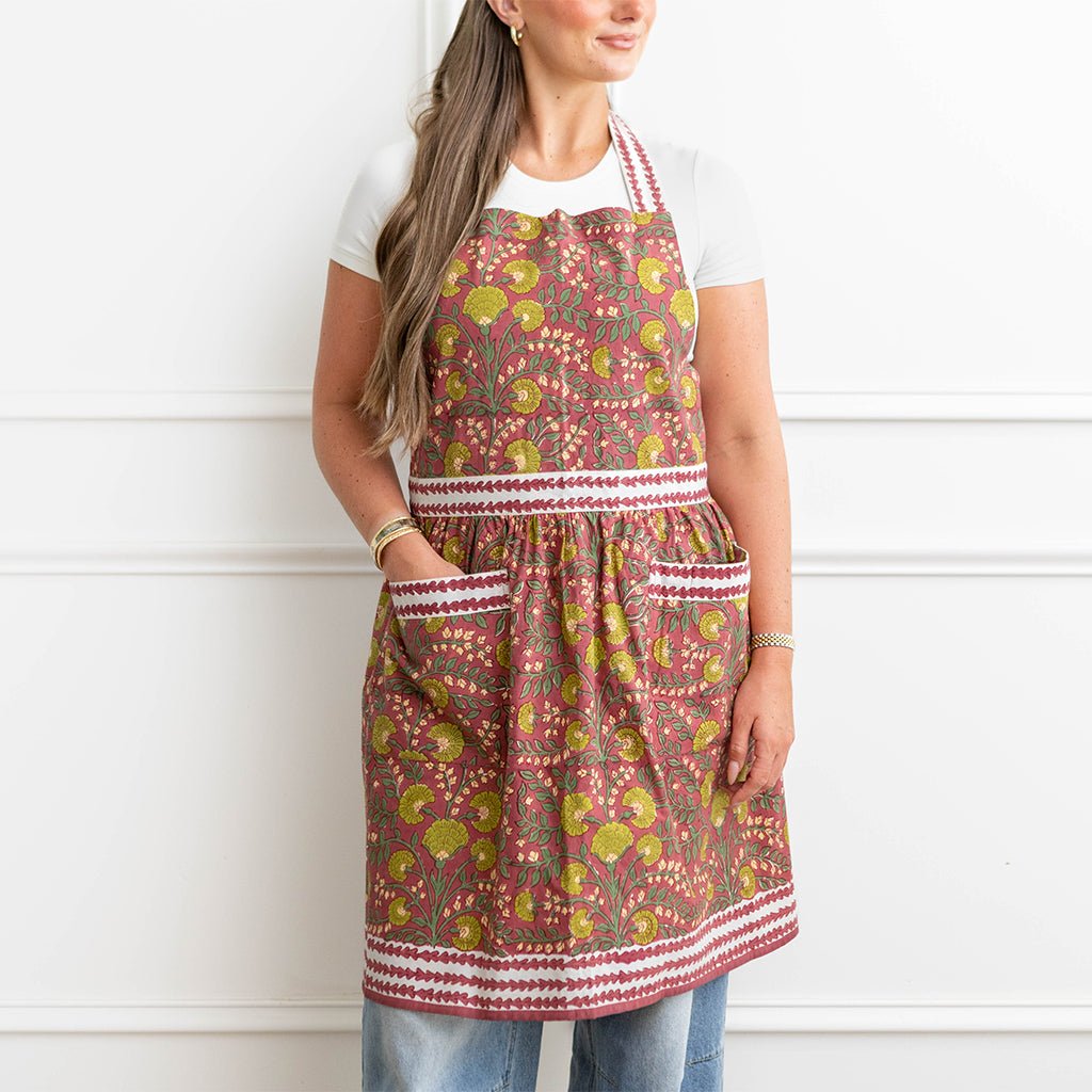 Cactus Flower Cranberry Apron - Pomegranate