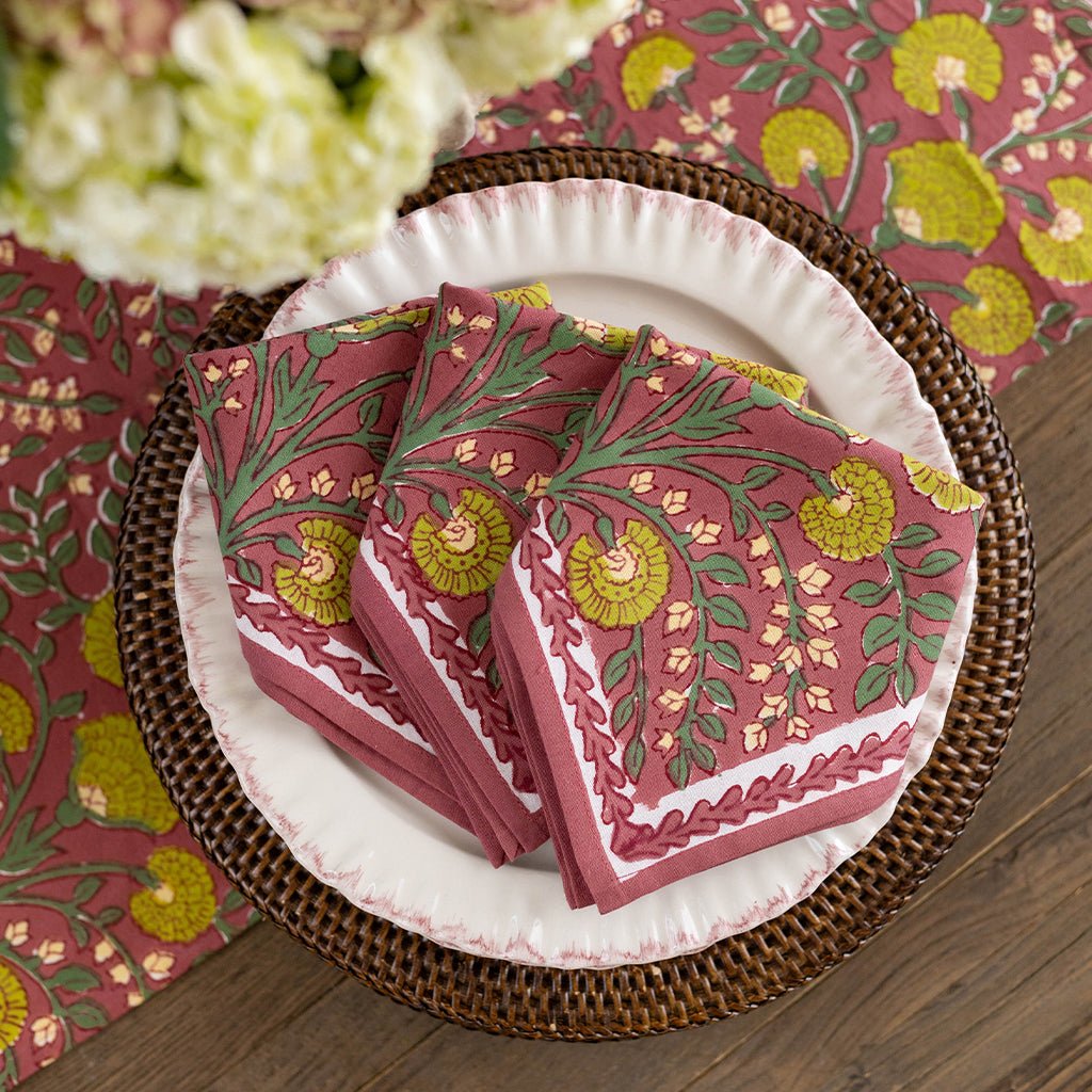 Cactus Flower Cranberry Napkin | Set of 4 - Pomegranate