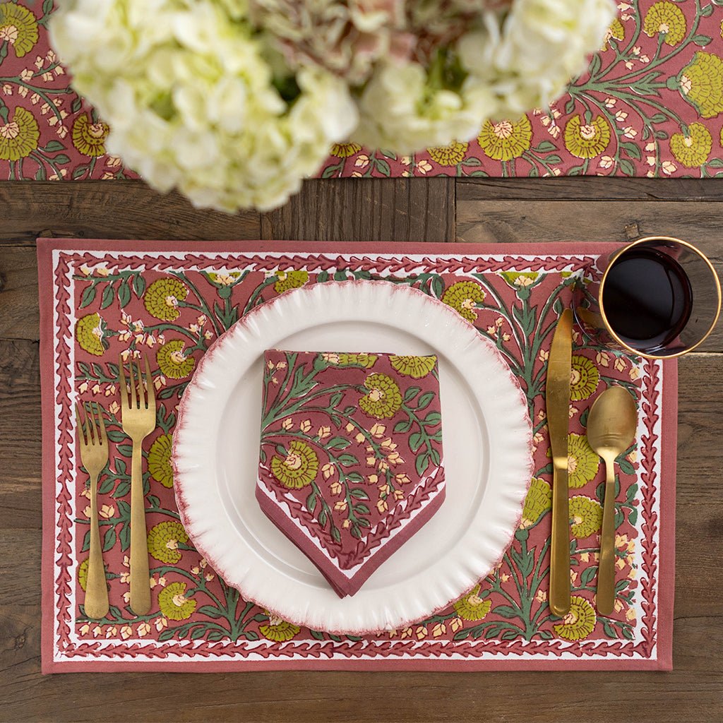 Cactus Flower Cranberry Placemat | Set of 4 - Pomegranate