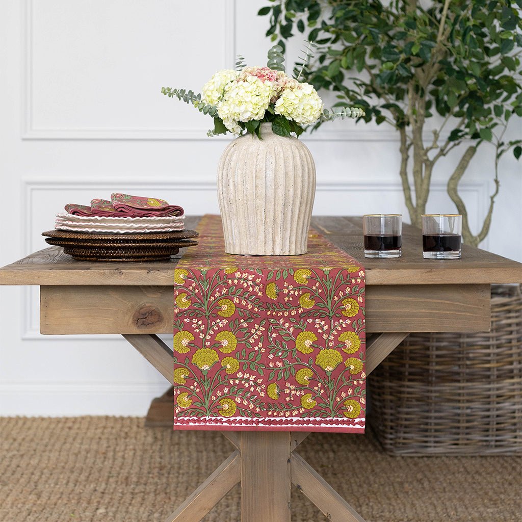 Cactus Flower Cranberry Table Runner - Pomegranate