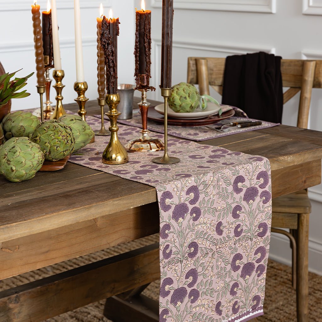 Cactus Flower Olive & Fig Table Runner - Pomegranate