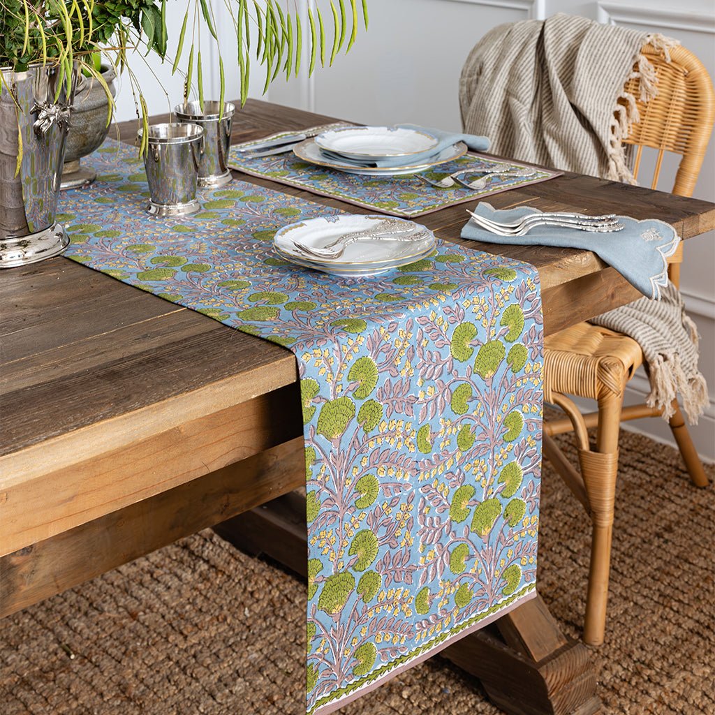 Cactus Flower Teal & Green Table Runner - Pomegranate
