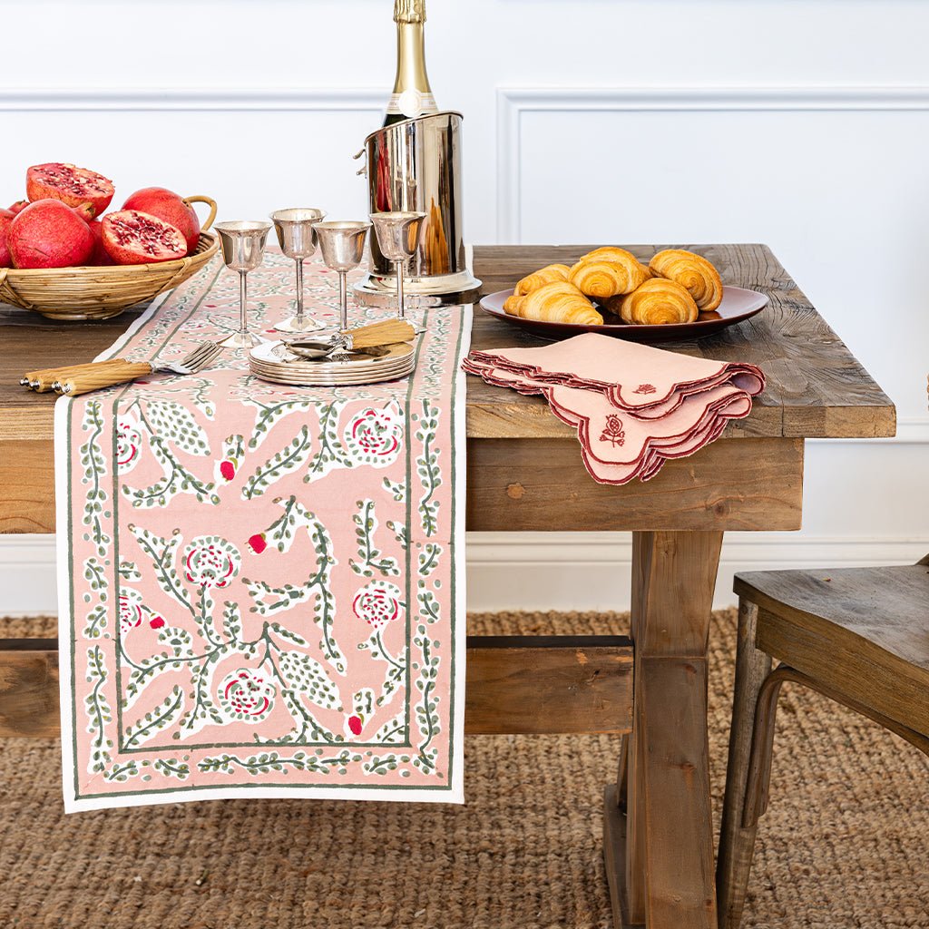 Climbing Dahlia Rosewood & Sage Table Runner - Pomegranate