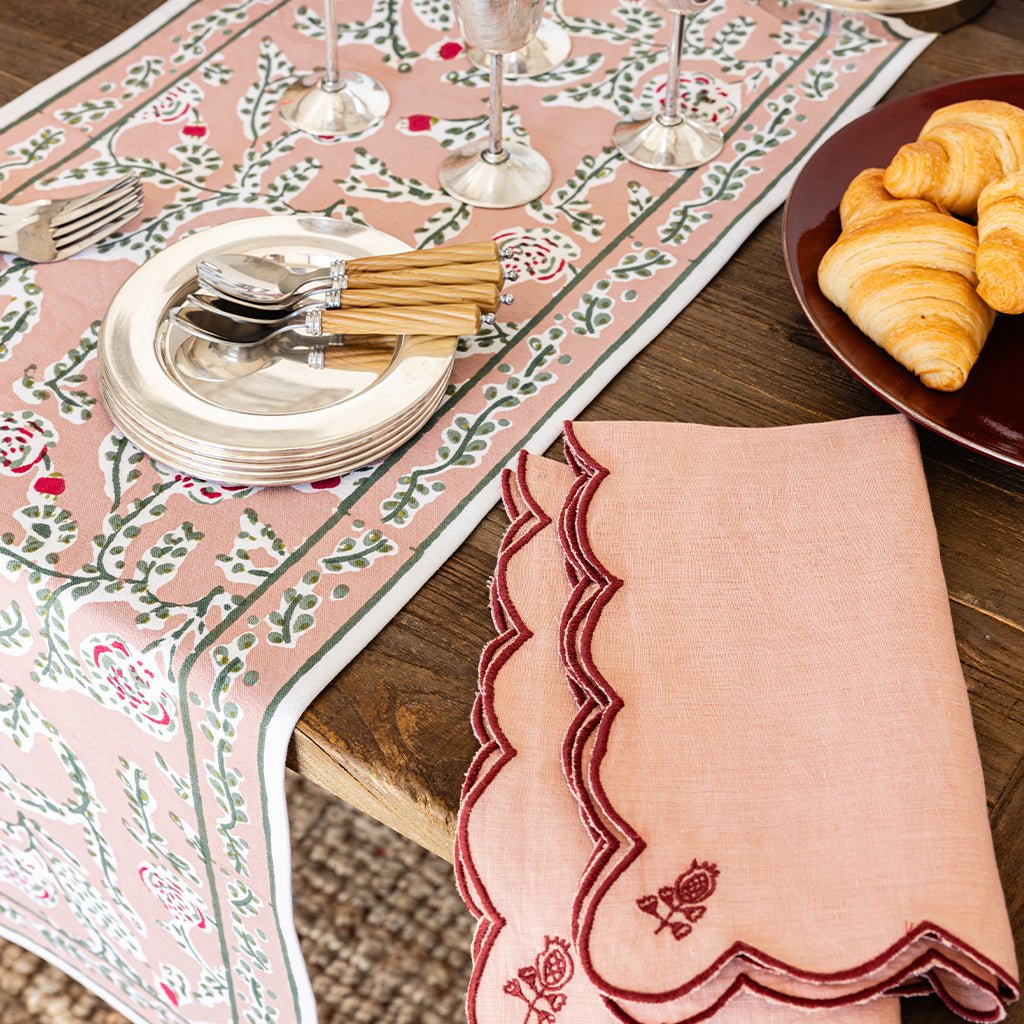 Climbing Dahlia Rosewood & Sage Table Runner - Pomegranate