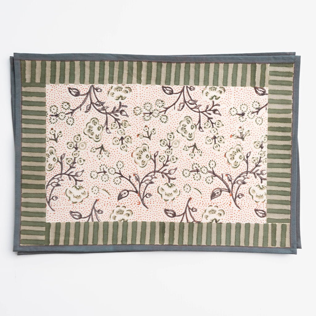 Floral & Berries Sage & Taupe Placemat | Set of 4 - Pomegranate
