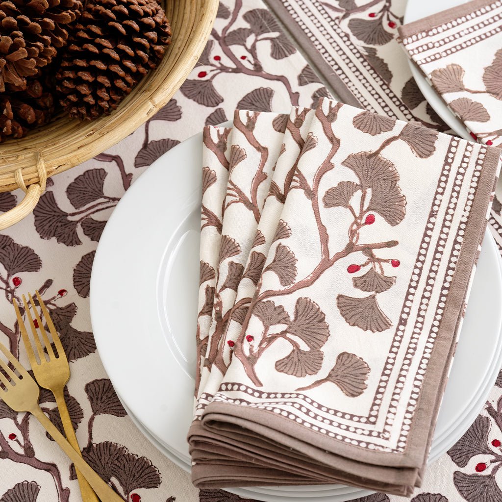 Ginkgo Taupe Napkin | Set of 4 - Pomegranate