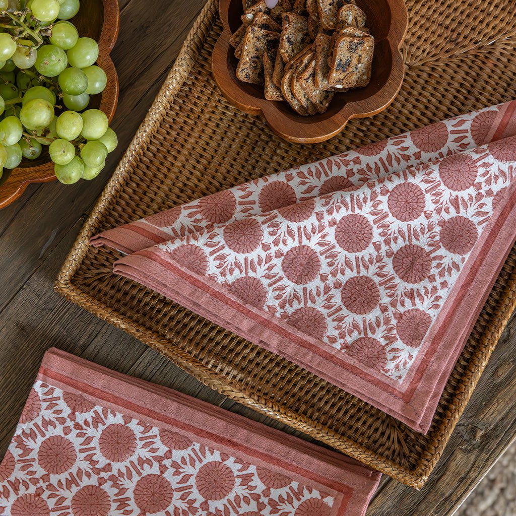 India Hicks Home Joker's Rosette Coral Napkin | Set of 4 - Pomegranate