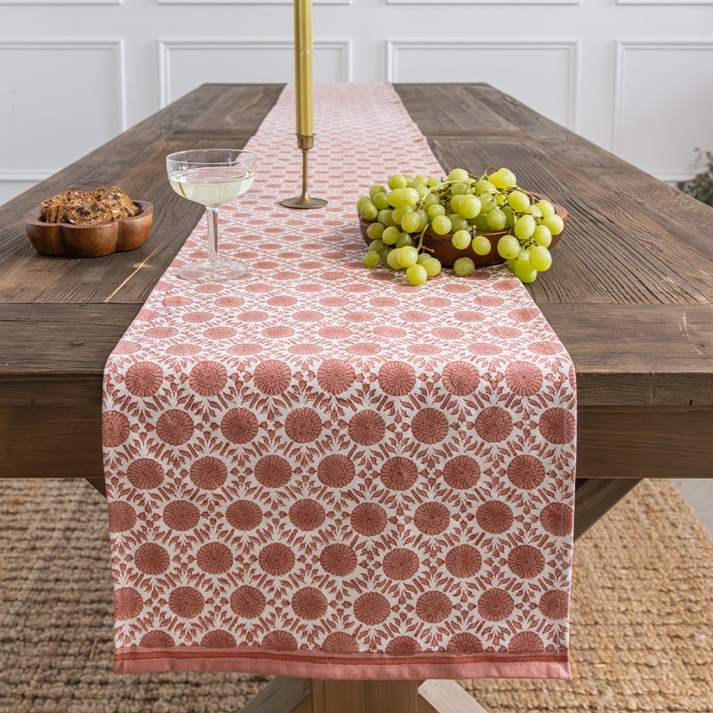 India Hicks Home Joker's Rosette Coral Table Runner - Pomegranate