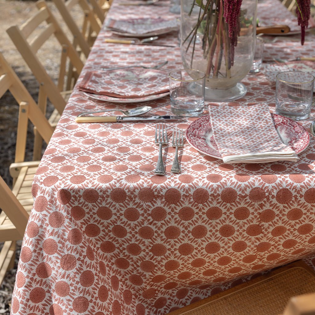 India Hicks Home Joker's Rosette Coral Tablecloth - Pomegranate