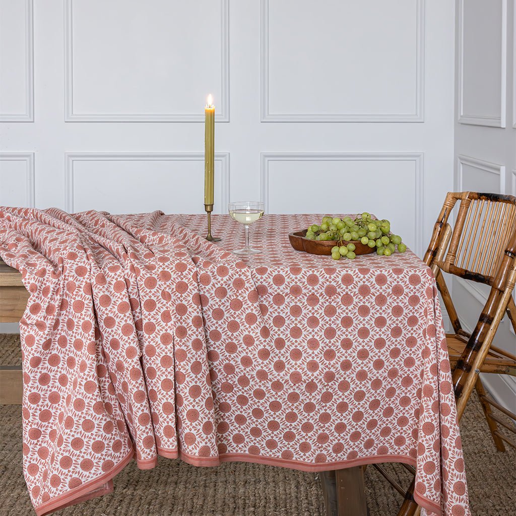 India Hicks Home Joker's Rosette Coral Tablecloth - Pomegranate