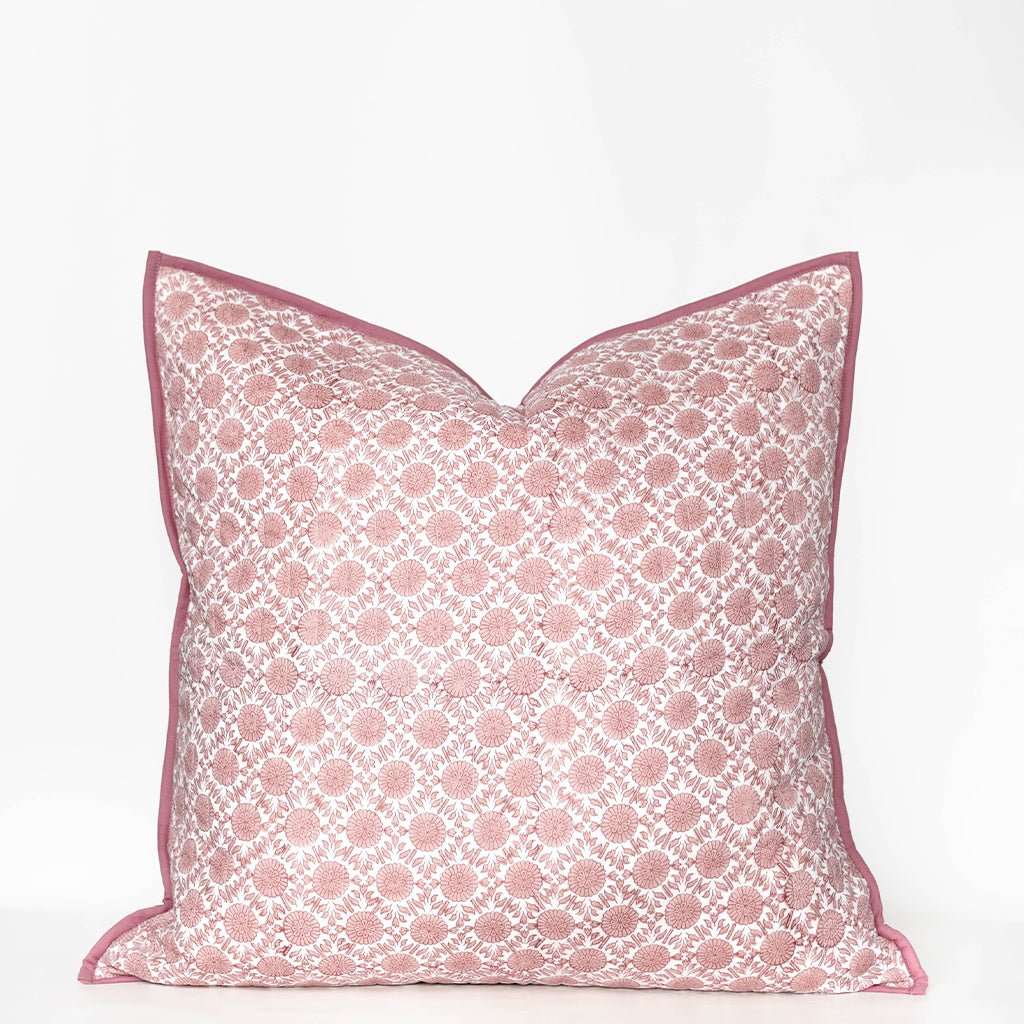 India Hicks Home Joker's Rosette & Full Deck Dusty Pink Quilted Euro Sham - Pomegranate