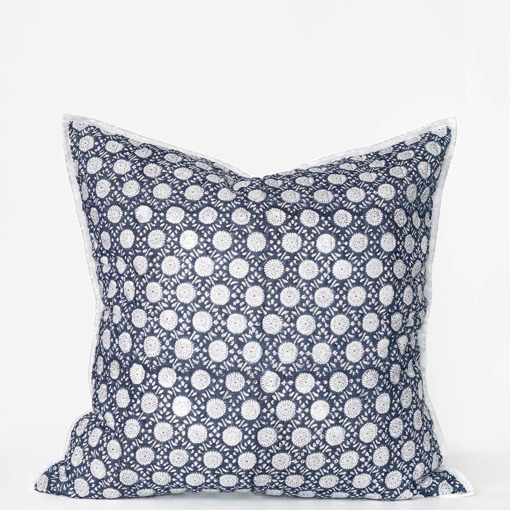 India Hicks Home Joker's Rosette & Full Deck Navy Quilted Euro Sham - Pomegranate