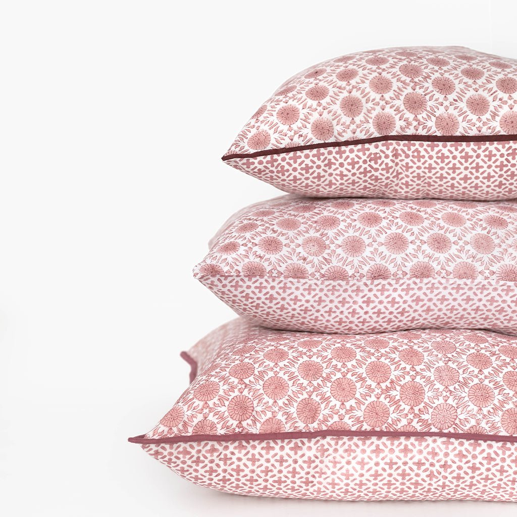 India Hicks Home Joker's Rosette & Full Deck Dusty Pink Quilted Euro Sham - Pomegranate