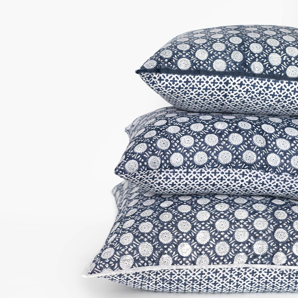India Hicks Home Joker's Rosette & Full Deck Navy Quilted Euro Sham - Pomegranate
