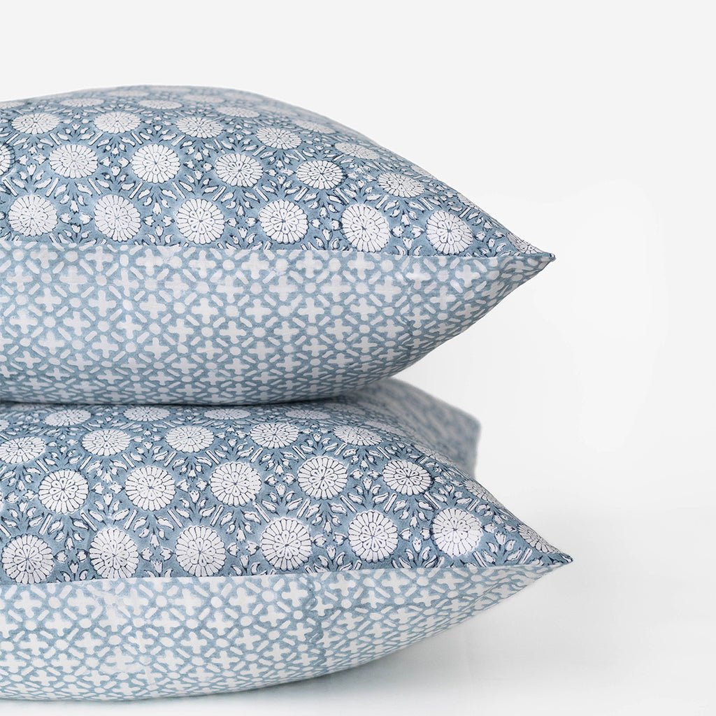 India Hicks Home Joker's Rosette & Full Deck Dusty Blue Pillowcase | Set of 2 - Pomegranate