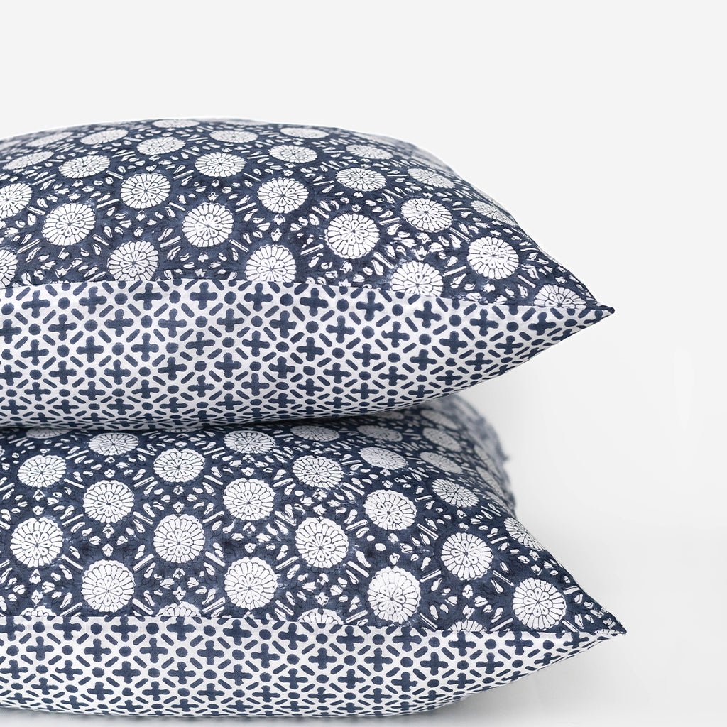 India Hicks Home Joker's Rosette & Full Deck Navy Pillowcase | Set of 2 - Pomegranate