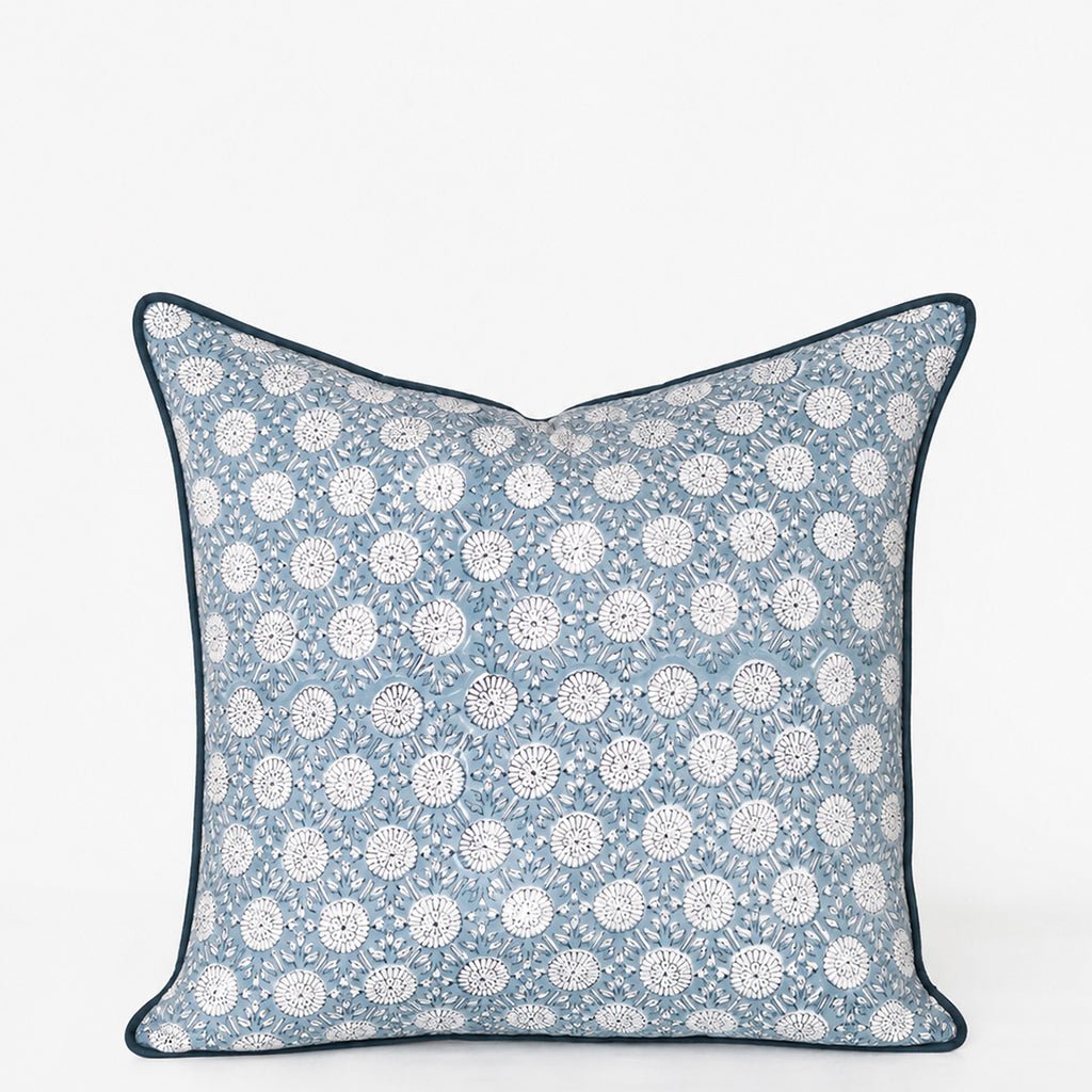 India Hicks Home Joker's Rosette & Full Deck Dusty Blue Decorative Pillow Cover - Pomegranate