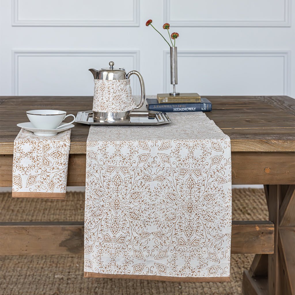 India Hicks Home King's Lace Dark Sand Table Runner - Pomegranate
