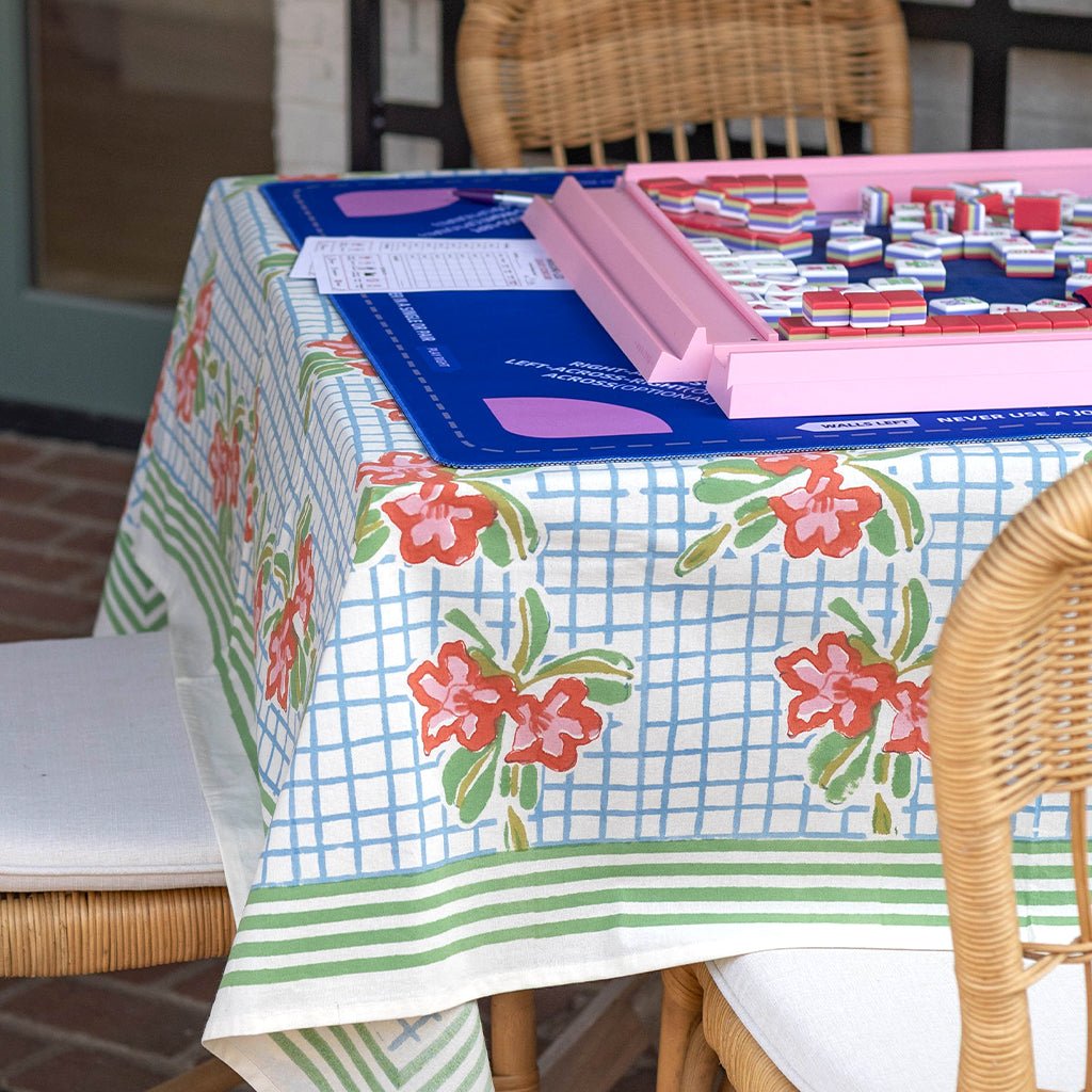 Floral Gingham Tablecloth - Pomegranate