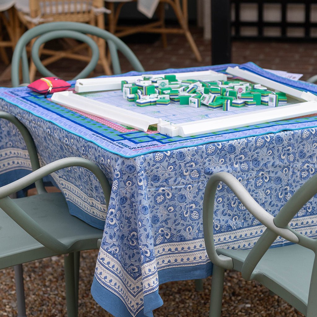 Pom Fan Flower Blue & White Tablecloth - Pomegranate