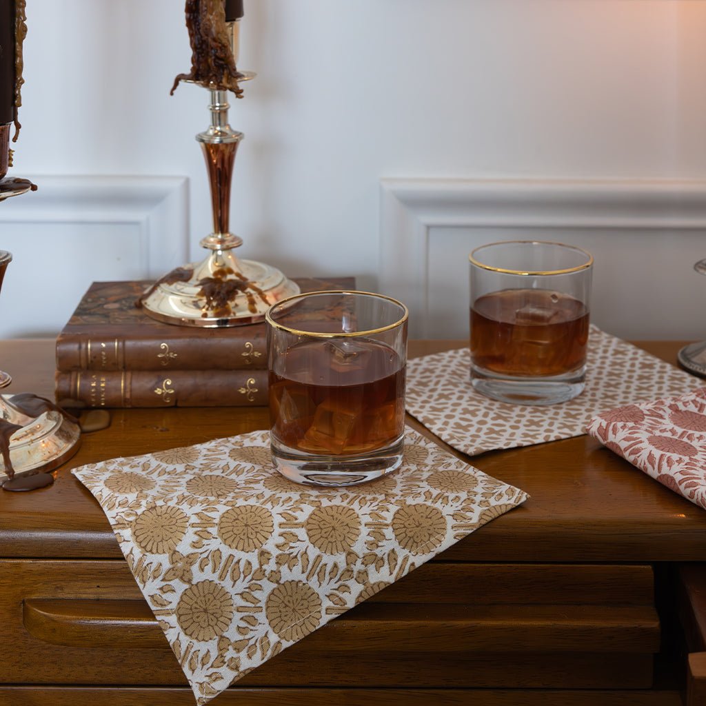 India Hicks Home Poker Face Dark Sand & Coral Mixed Set of 6 Cocktail Napkin | Set of 6 - Pomegranate
