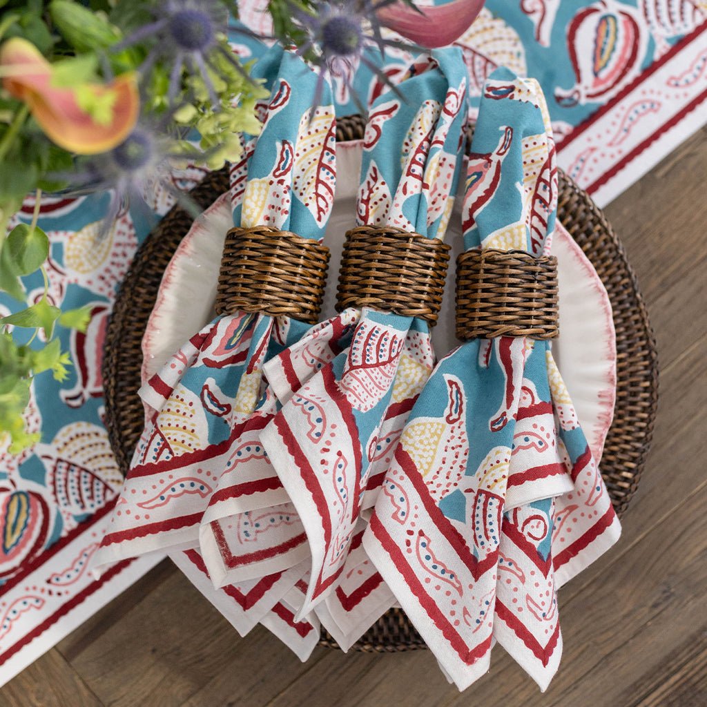 Paisley Vine Teal & Cranberry Napkin | Set of 4 - Pomegranate