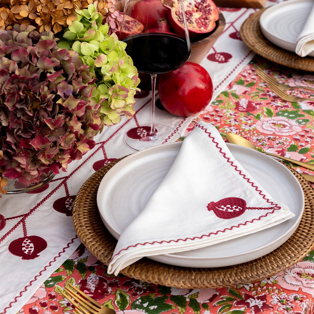 Crewel Napkins - Pomegranate