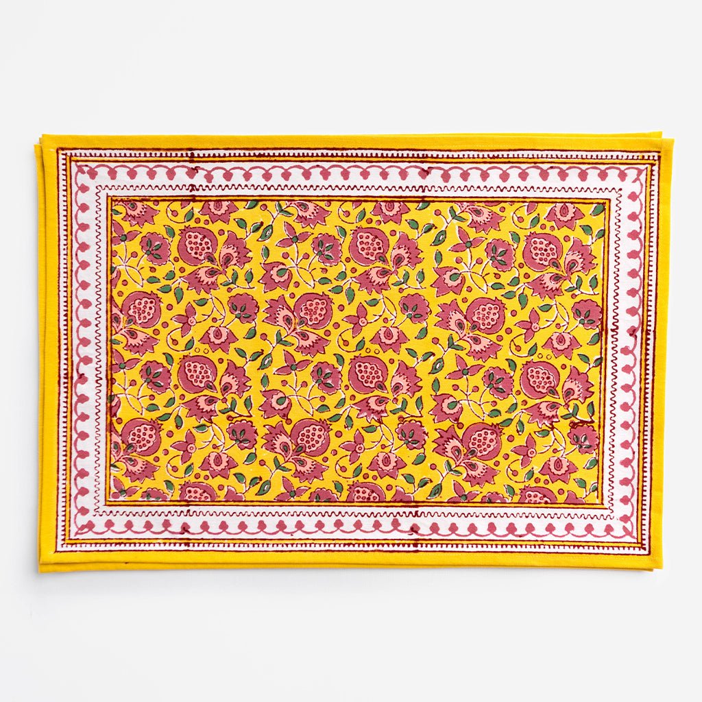 Pom Fan Flower Mustard & Magenta Placemat | Set of 4 - Pomegranate