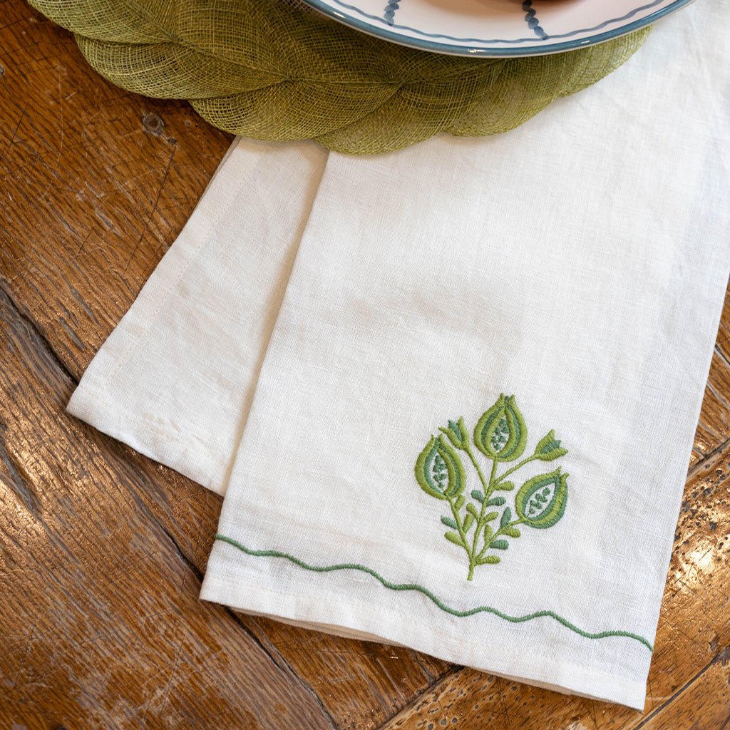 Pomegranate Trio Green Linen Tea Towels - Pomegranate