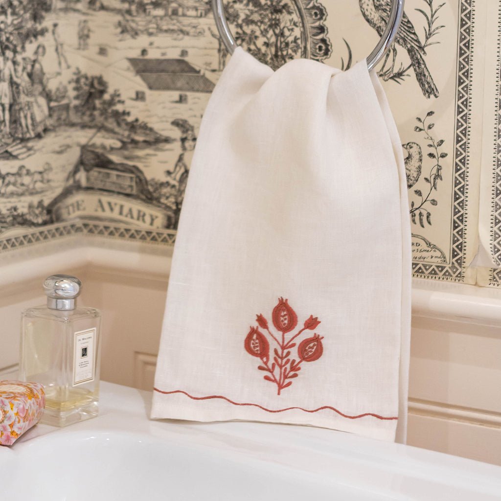 Pomegranate Trio Rose Linen Tea Towels - Pomegranate
