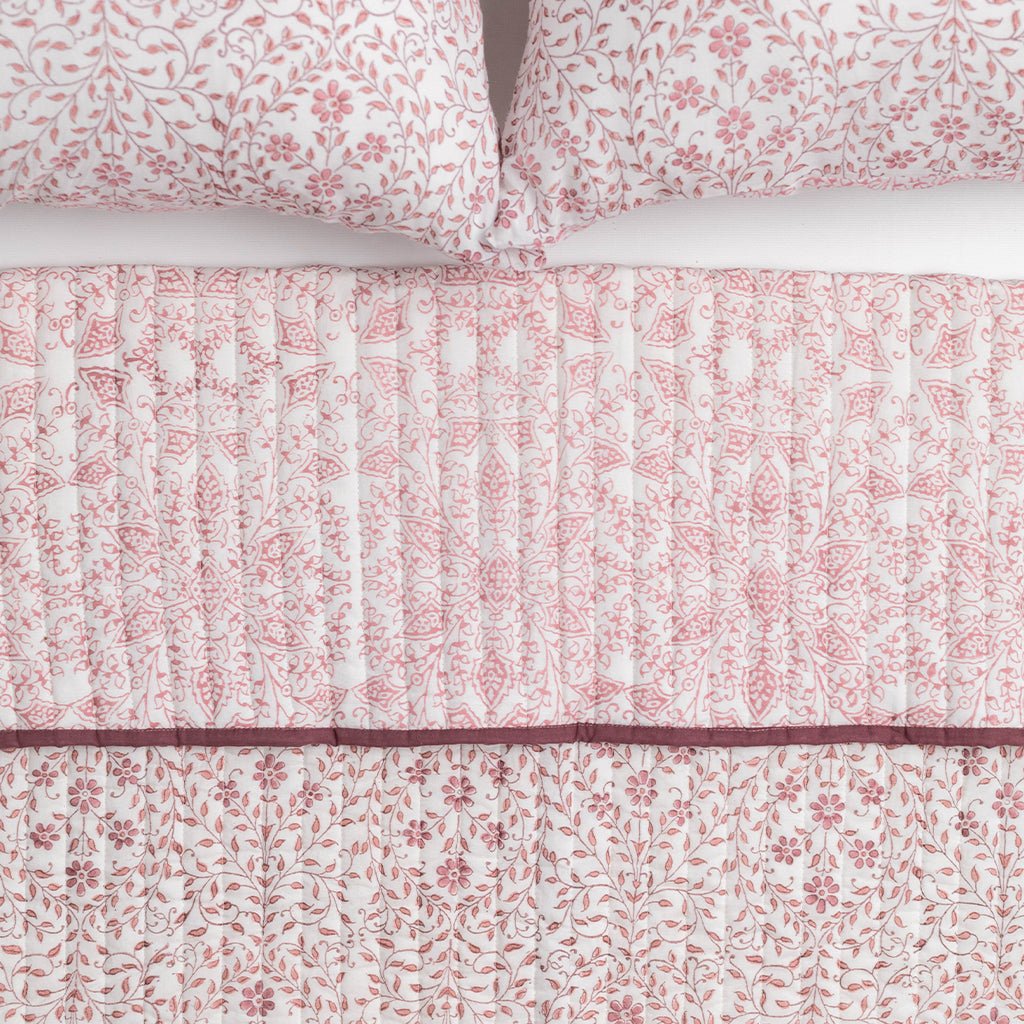 India Hicks Home Queen's Bloom & Kings Lace Dusty Pink Coverlet - Pomegranate