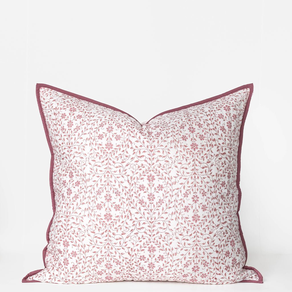 India Hicks Home Queen's Bloom & Kings Lace Dusty Pink Quilted Euro Sham - Pomegranate