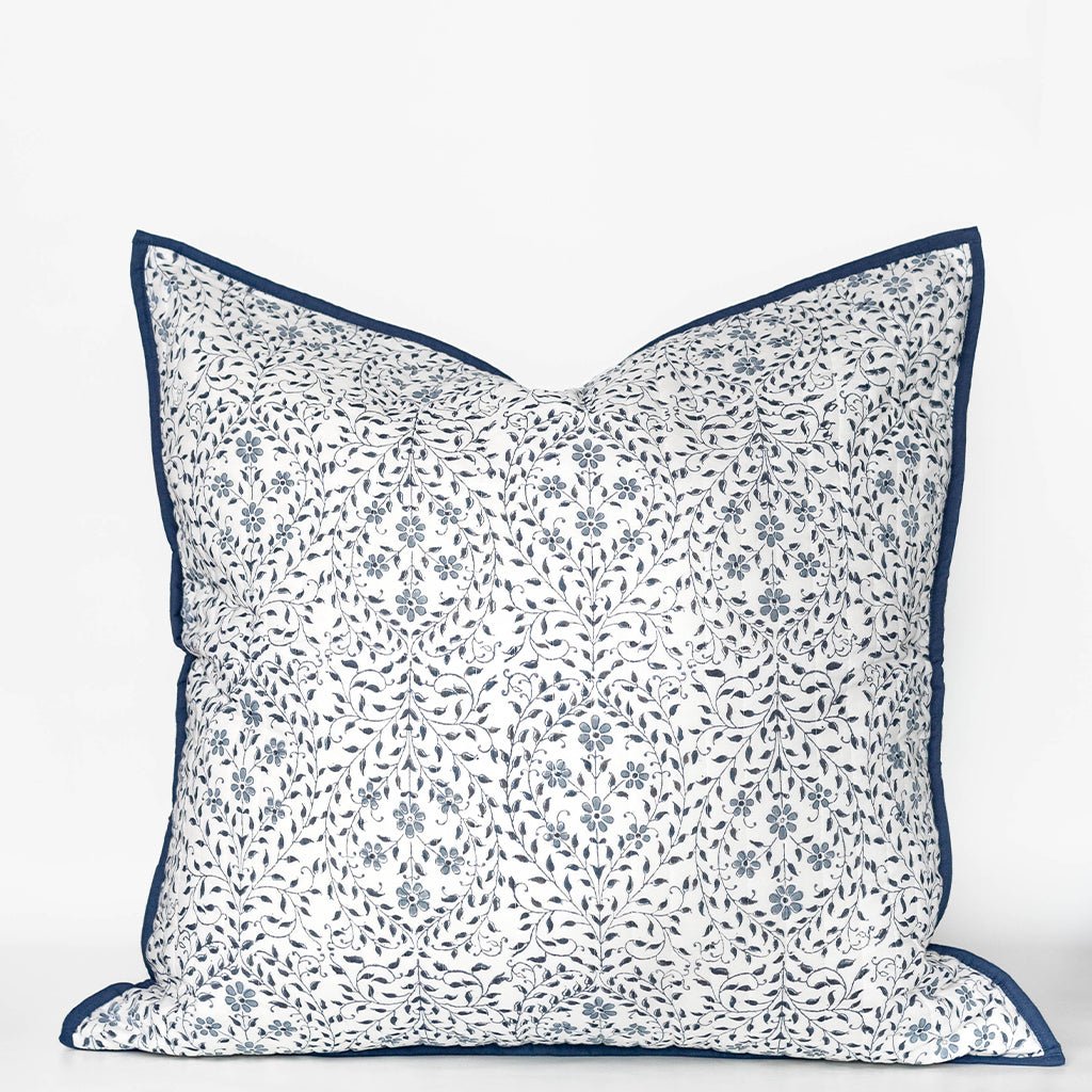 India Hicks Home Queen's Bloom & Kings Lace Navy Quilted Euro Sham - Pomegranate