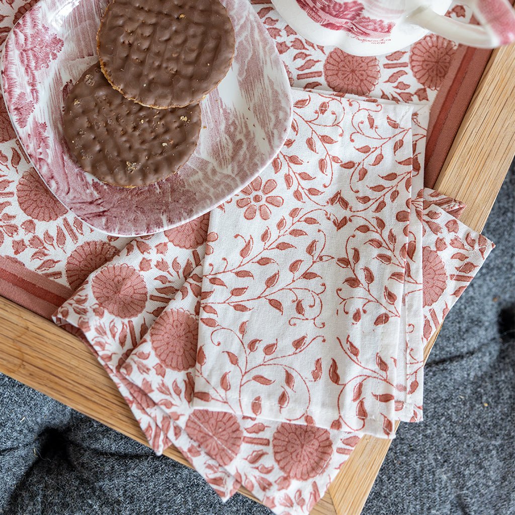 India Hicks Home Queen's Bloom Coral Napkin | Set of 4 - Pomegranate