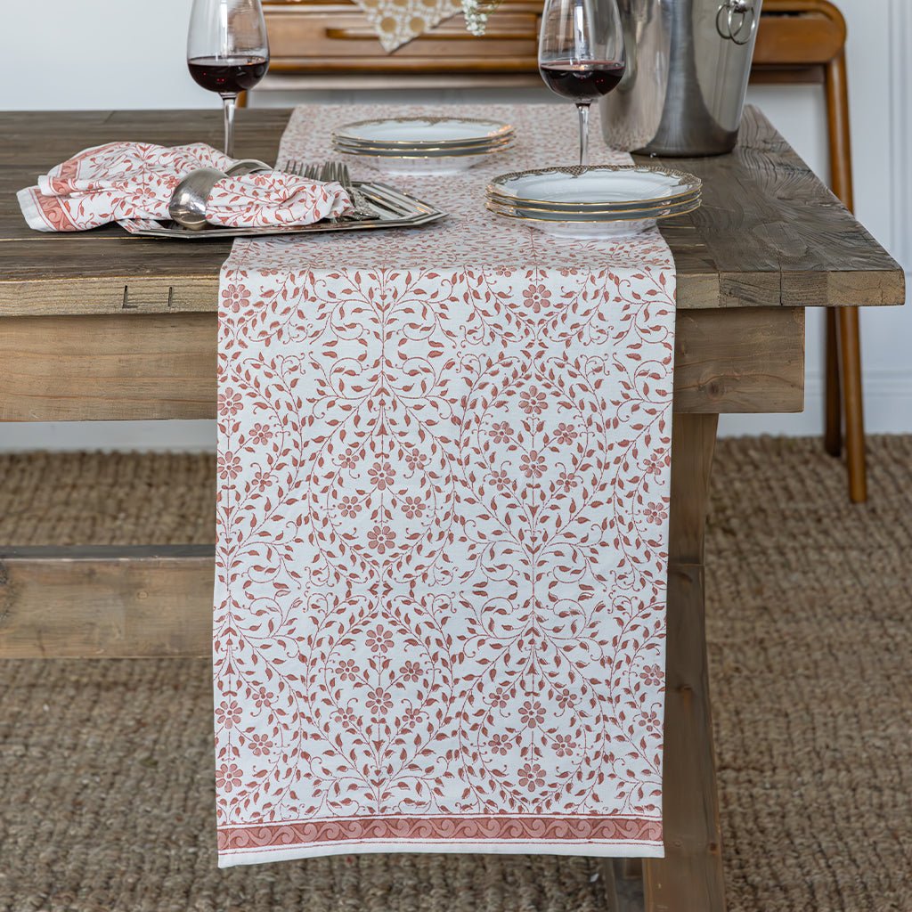 India Hicks Home Queen's Bloom Coral Table Runner - Pomegranate