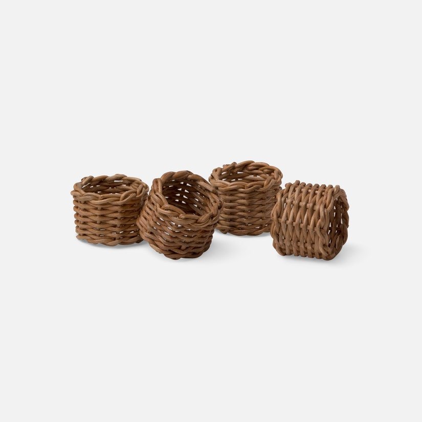 Antique Brown Wicker Napkin Rings | Set of 4 - Pomegranate