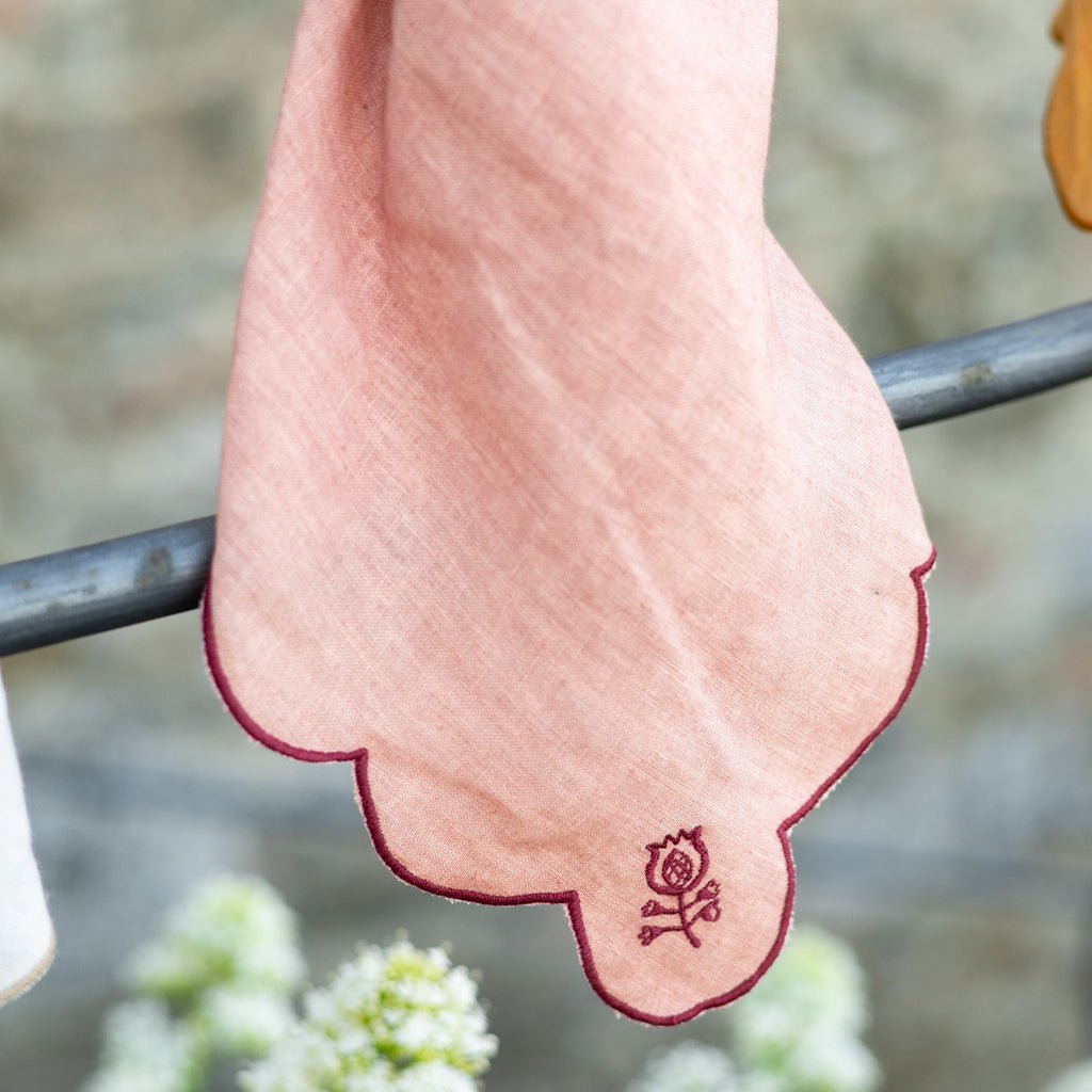 Scalloped Buti Rose & Berry Napkin | Set of 4 - Pomegranate