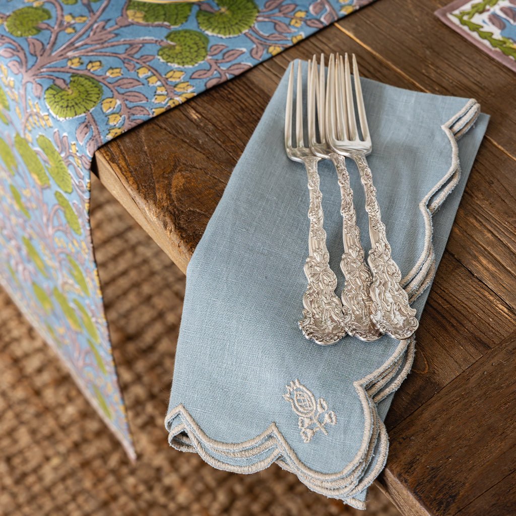Scalloped Buti Slate Blue & Cream Napkin | Set of 4 - Pomegranate