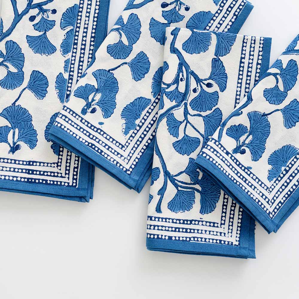 Fresh and classic blue hues on napkin set of 4.