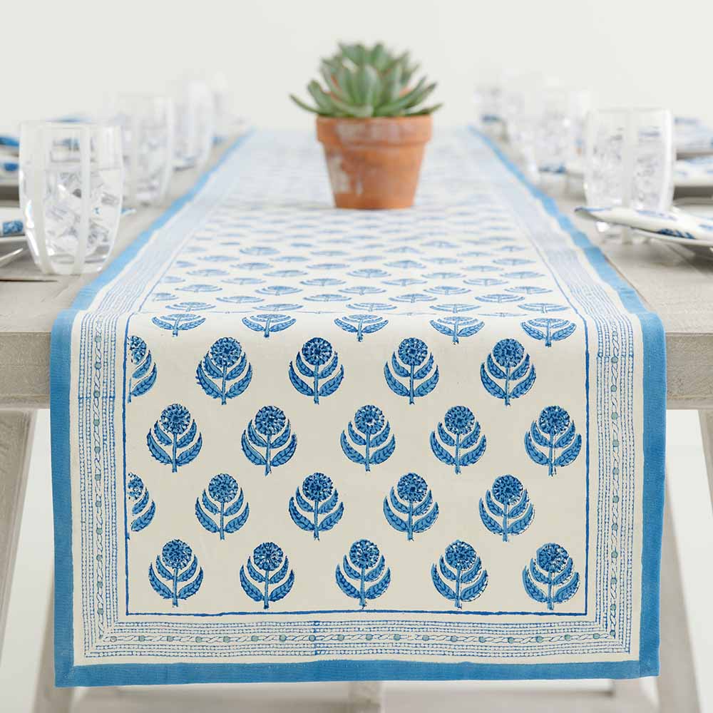 Table runner decorating middle of table.