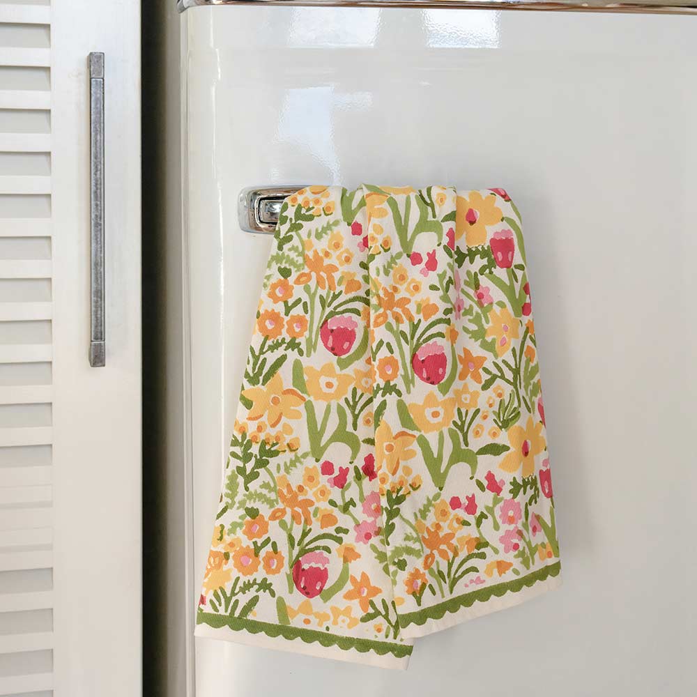 70s Flower Colorful Hand Block Printed Floral Cotton Kitchen Tea Towels