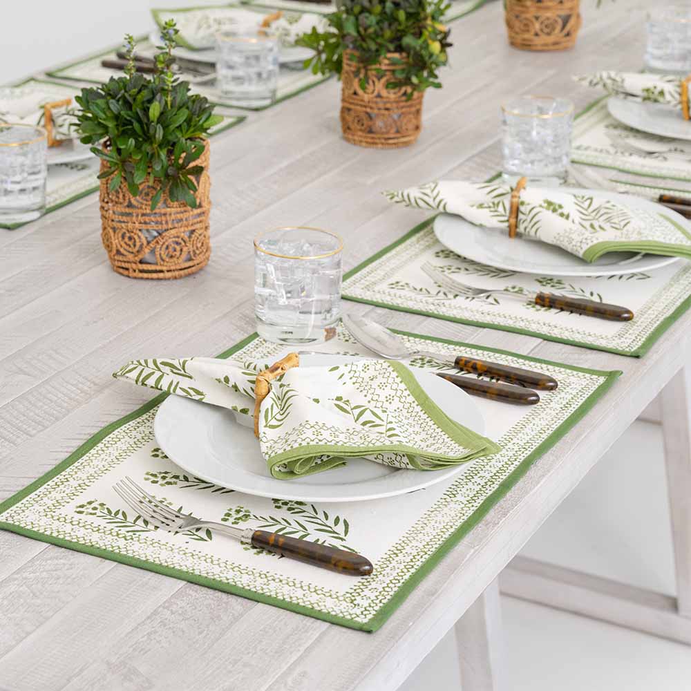 Placemat and matching napkins on dinner table.