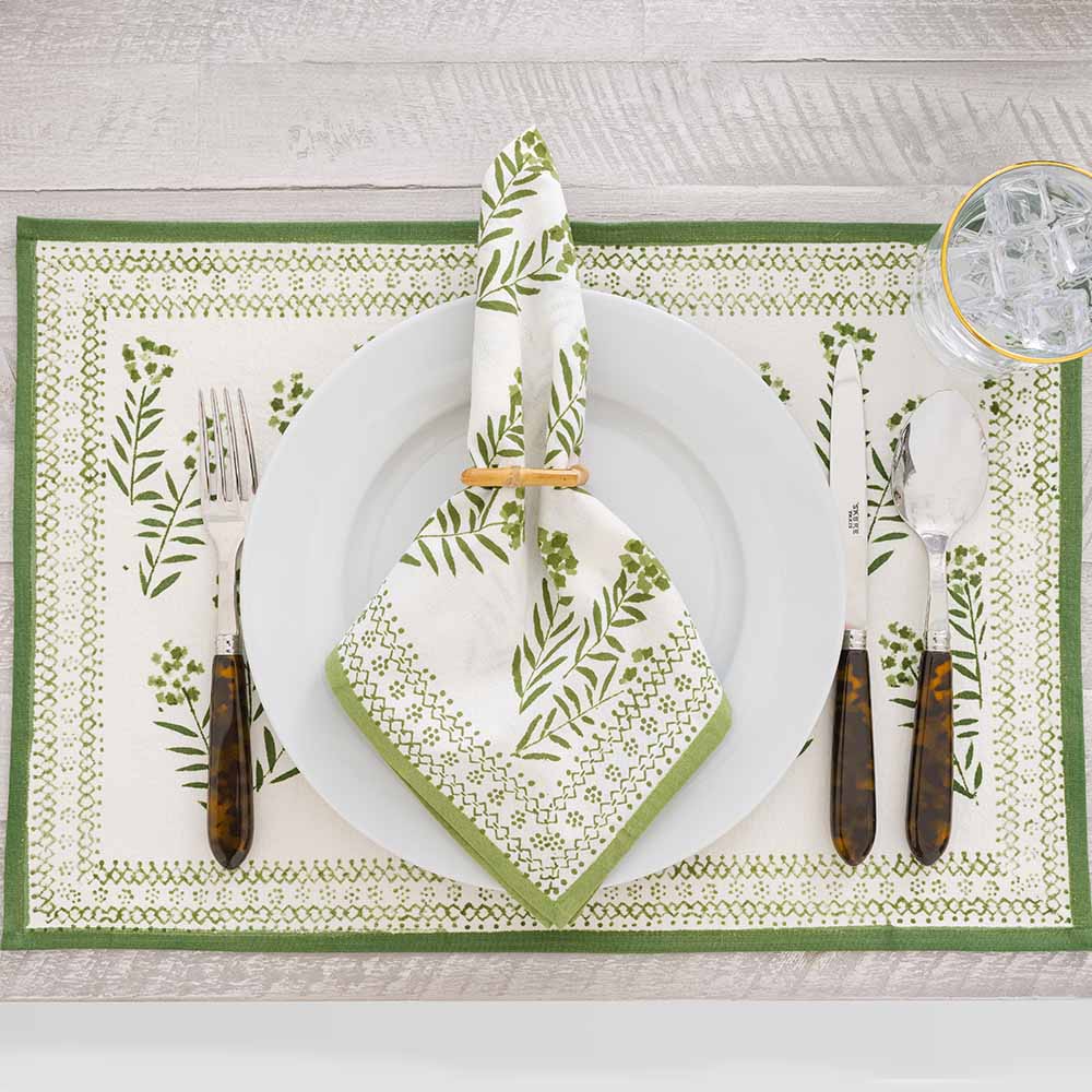 Close up of placemat and matching napkin.