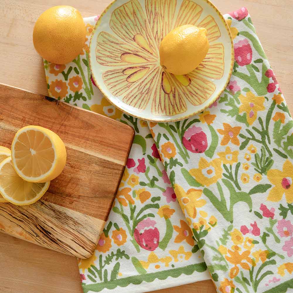 70s Flower Colorful Hand Block Printed Floral Cotton Kitchen Tea Towels