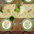 70s Flower Colorful Hand Block Printed Floral Cotton Canvas Table Runner