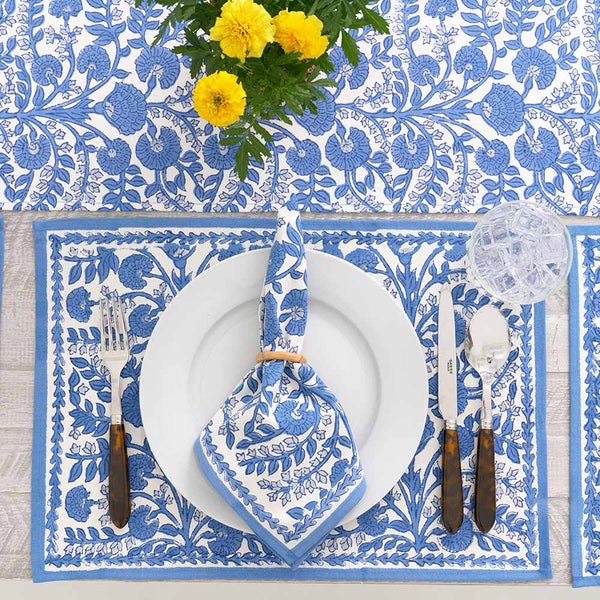  White Daisy Flower on Blue Placemat Table Mats Set of