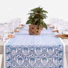 Close up of the intricate blue and white details on this decorative piece.