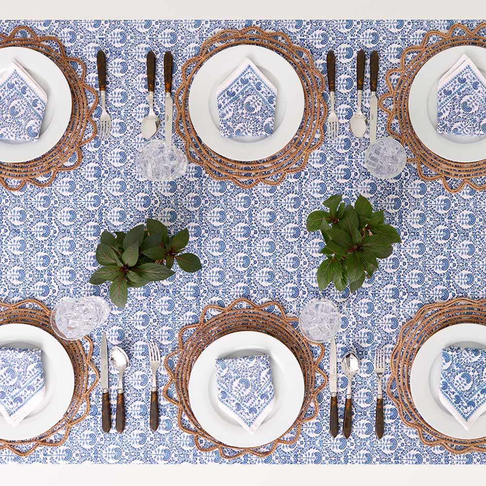 Tablecloth paired with matching napkins.