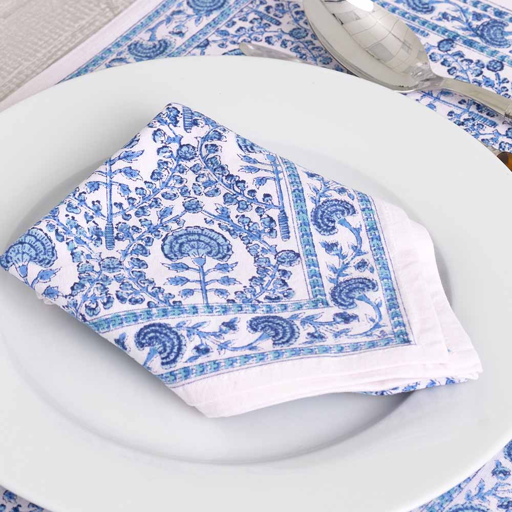The blue and white detailing gives a modern yet global look.
