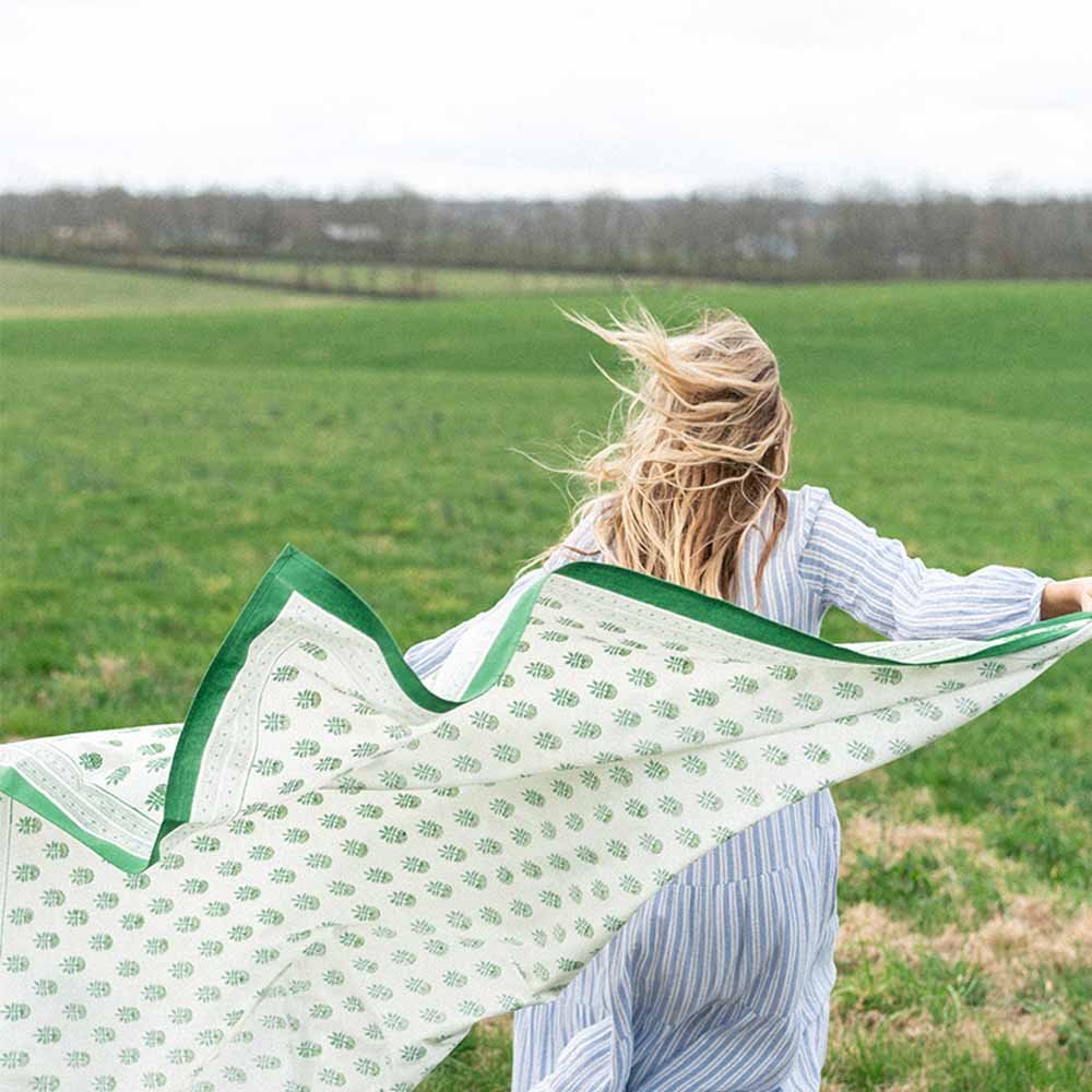 The green and white pattern is breezy and beautiful.